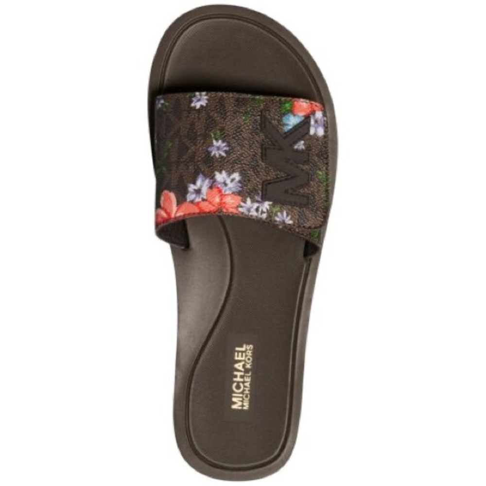 Michael Kors Brown Floral Slide Sandals